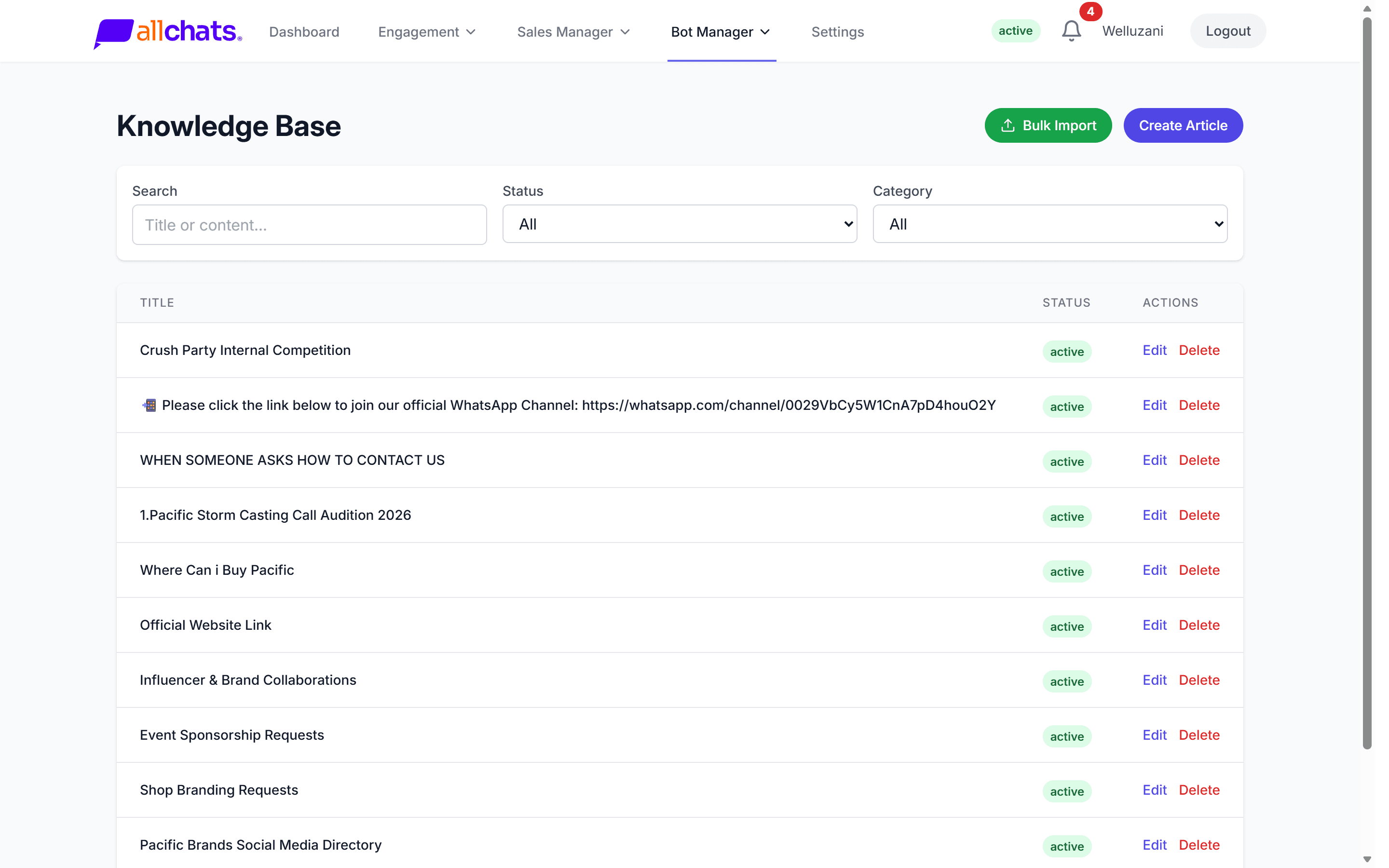 AllChats: Knowledge base