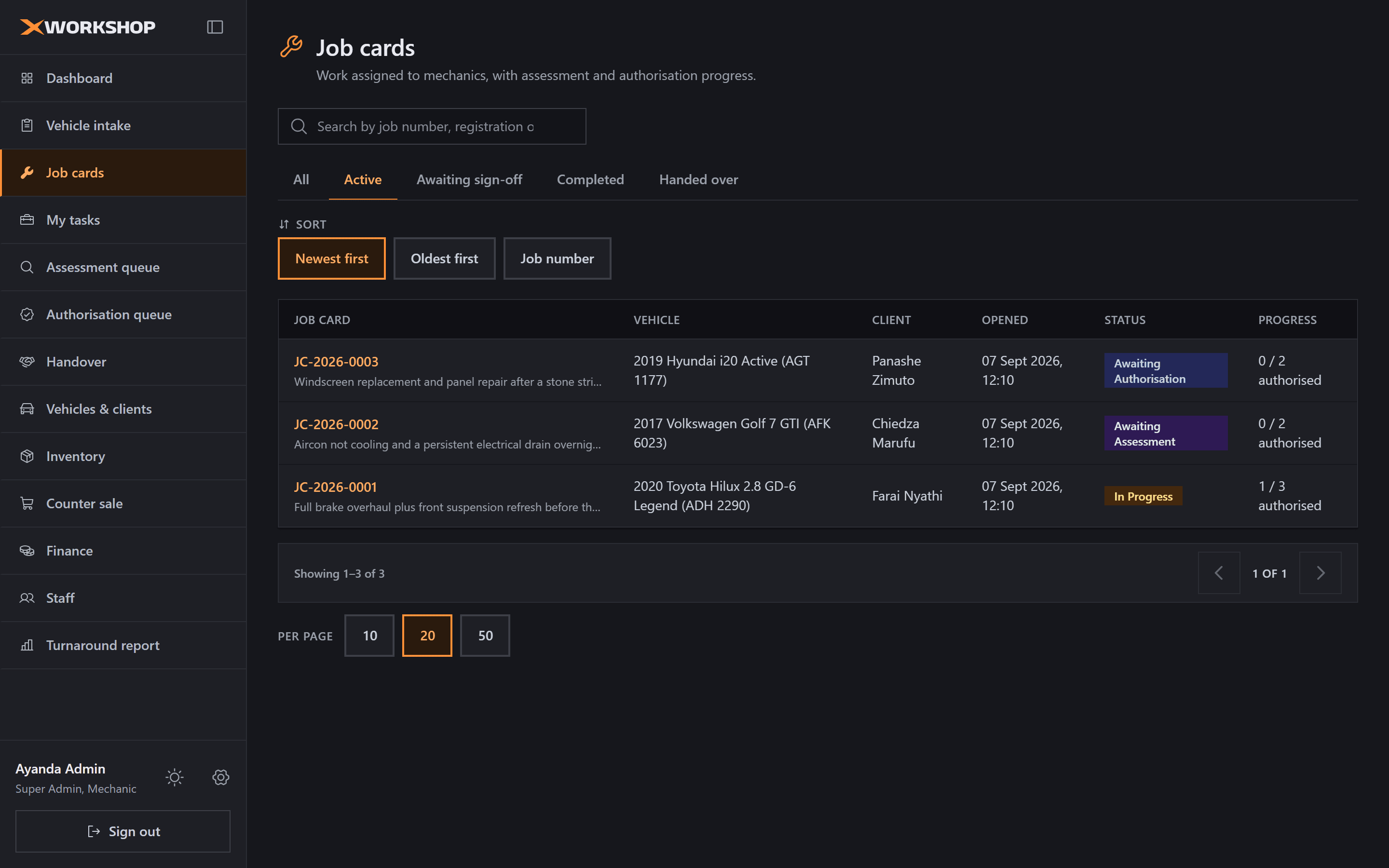 XWorkshop: Job cards
