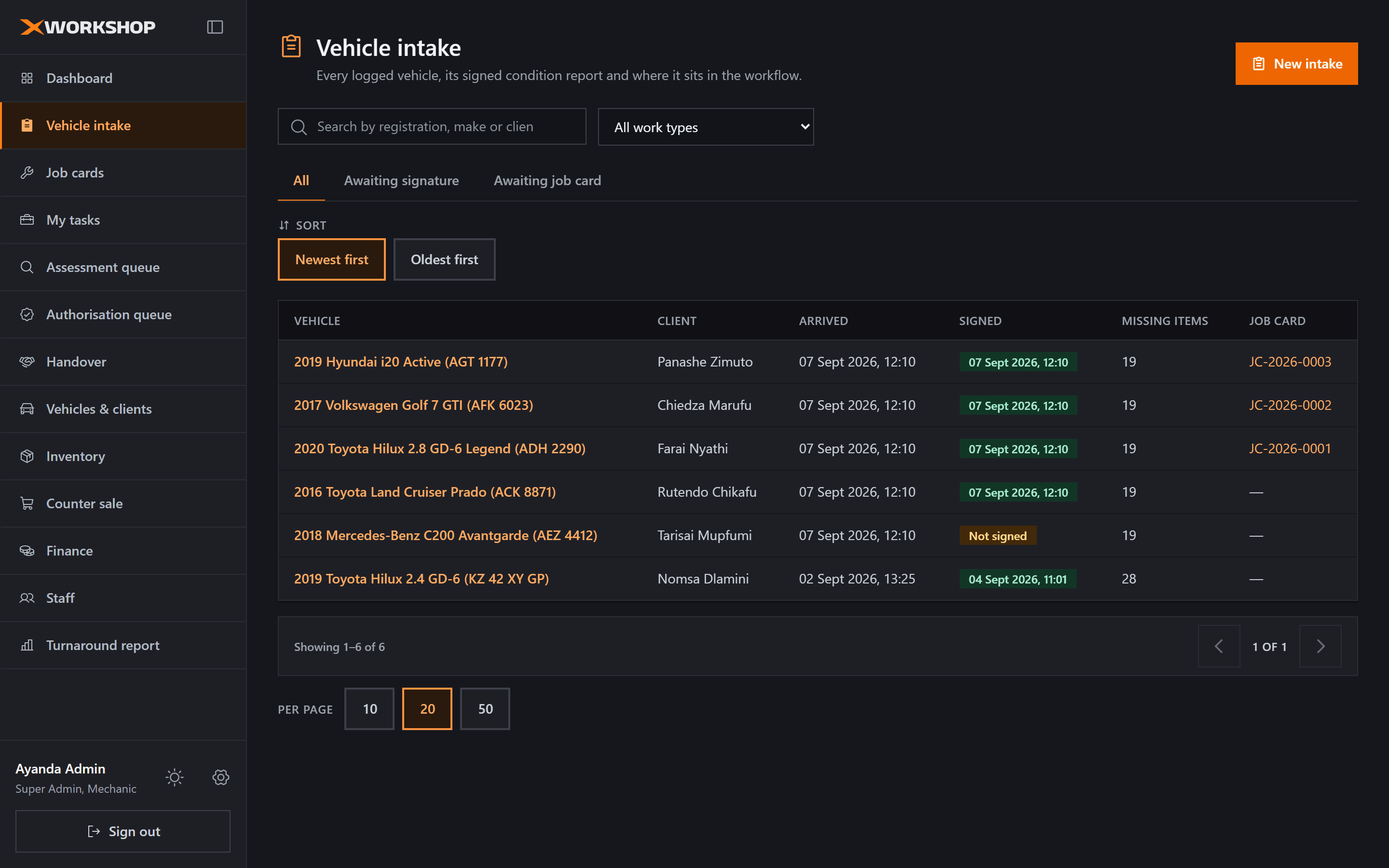 XWorkshop: Vehicle intake