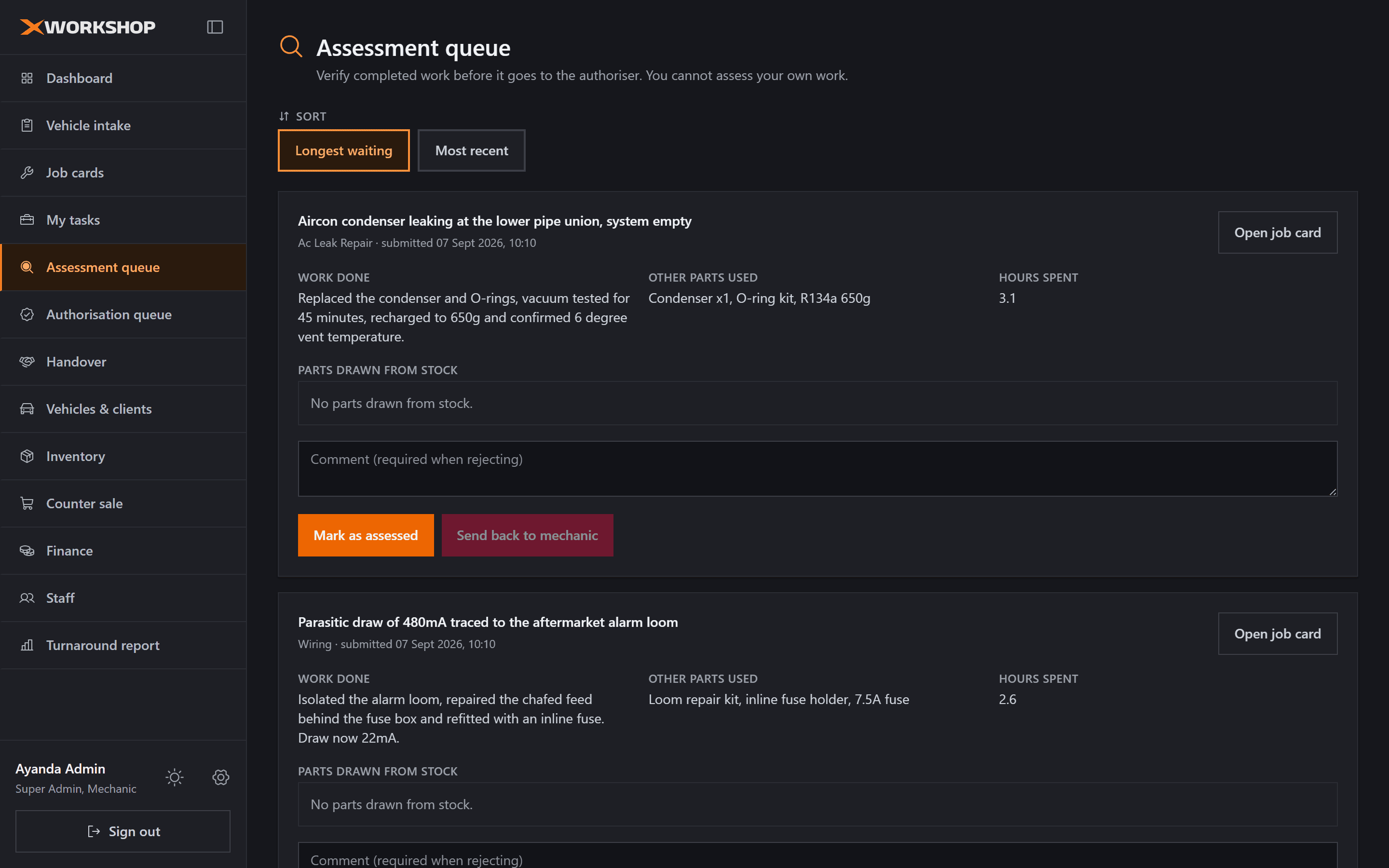XWorkshop: Assessment queue