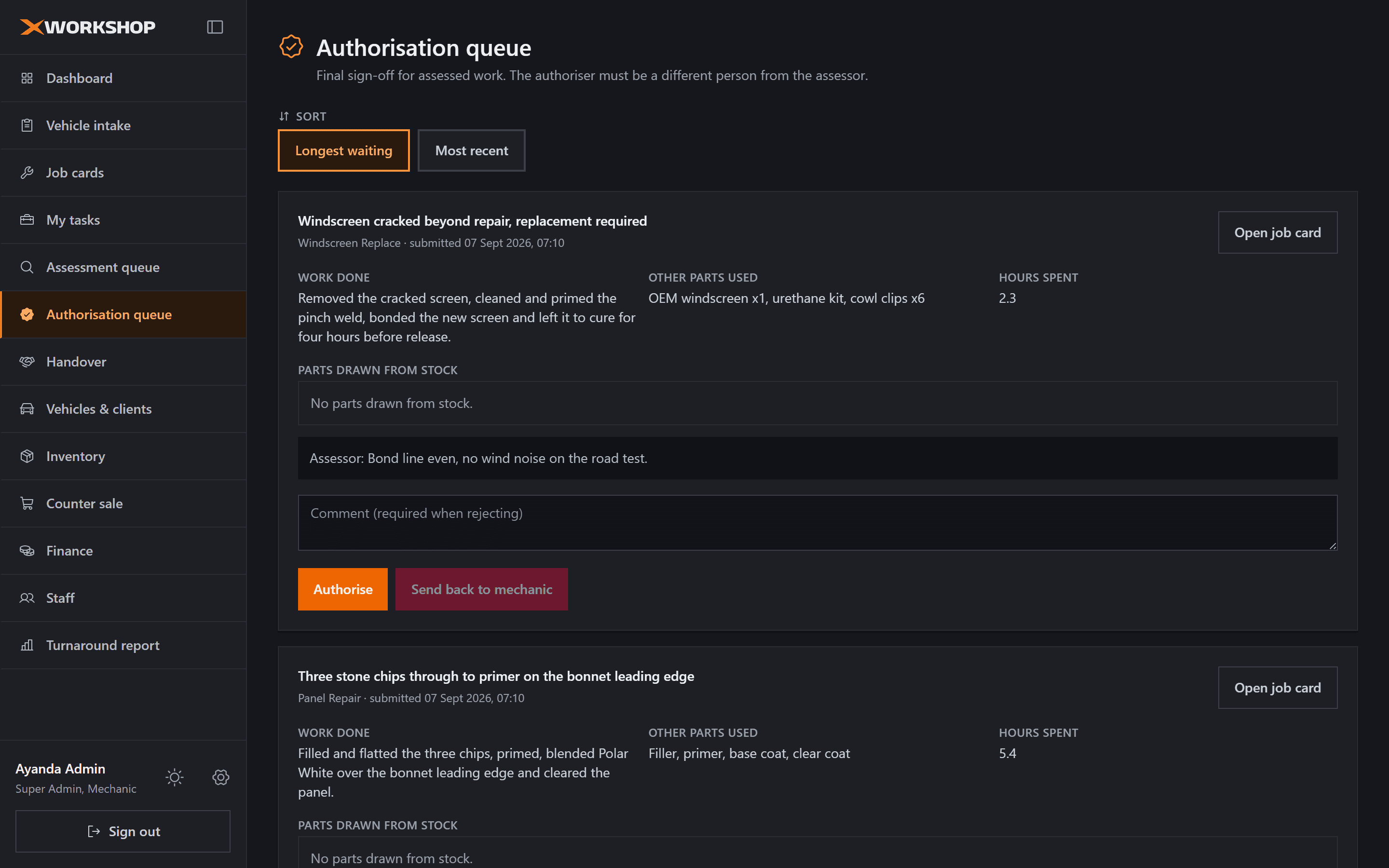 XWorkshop: Authorisation queue
