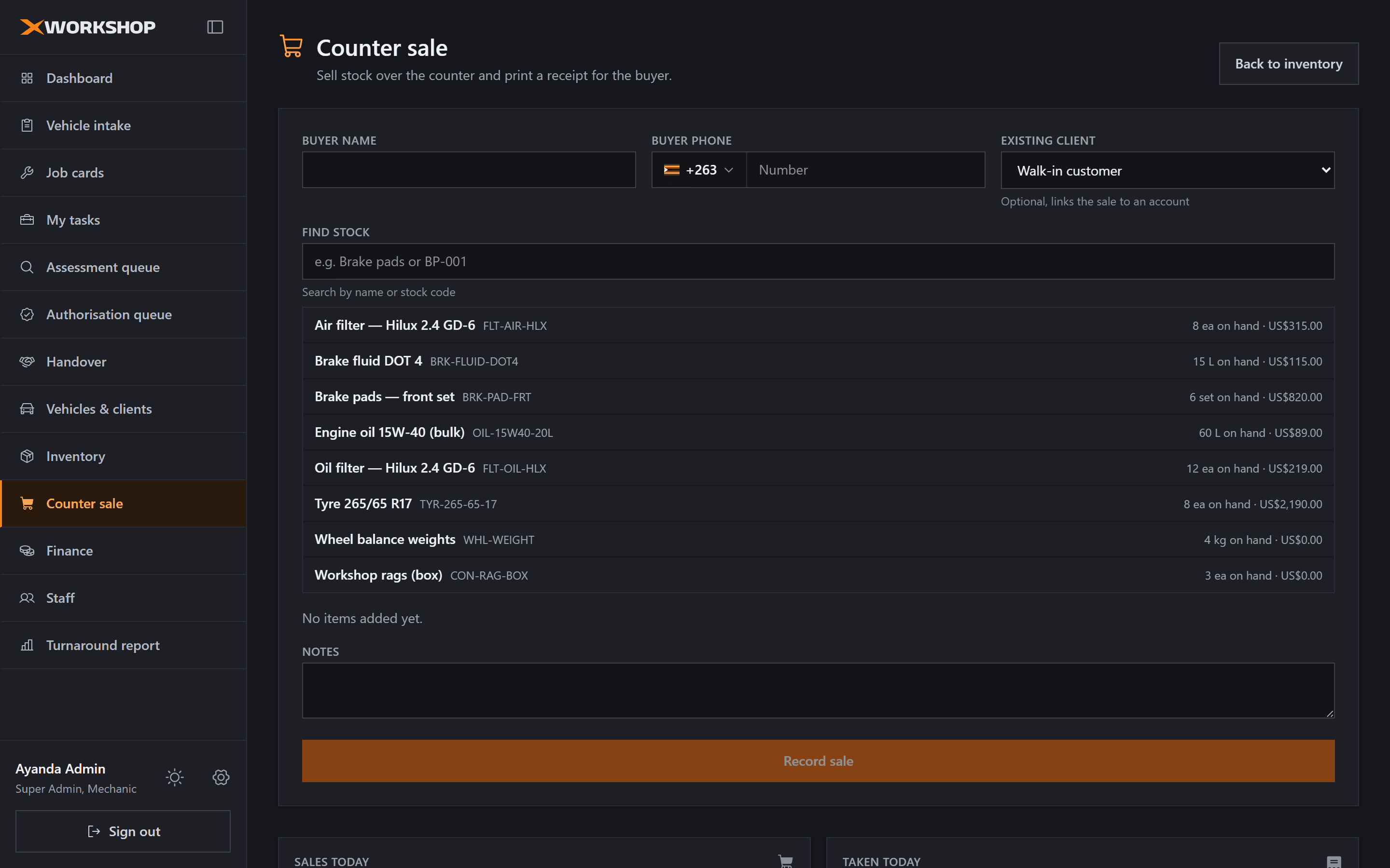 XWorkshop: Counter sales